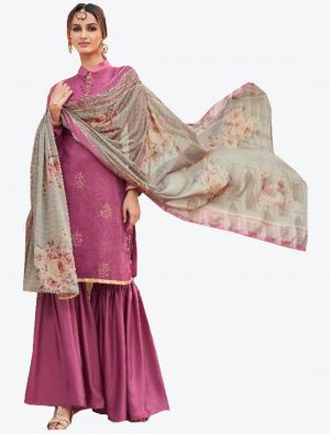 Dark Pink Crepe Silk Sharara Suit with Dupatta small FABSL20368