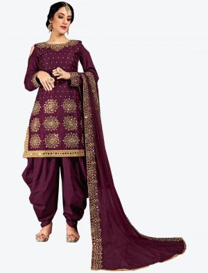 Dark Purple Jam Cotton Patiala Suit with Dupatta small FABSL20373