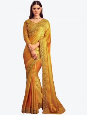 Dark Yellow Silk Designer Saree small FABSA20959