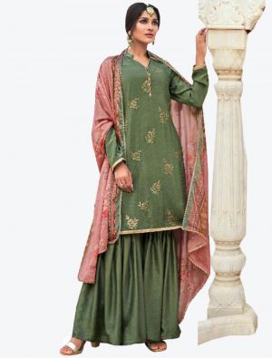 Green Crepe Silk Sharara Suit with Dupatta small FABSL20367