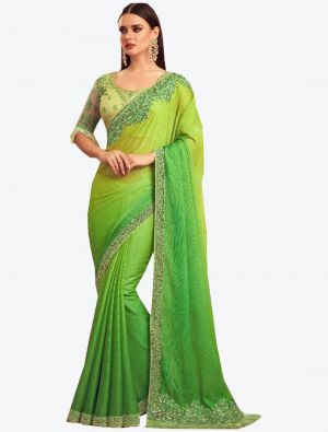 Parrot Green Glorious Chiffon Designer Saree small FABSA20961