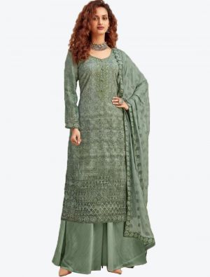 Pastel Green Pure Viscose Chinon Chiffon Dress Material with Dupatta small FABSL20383