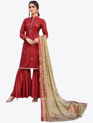 Red Crepe Silk Sharara Suit with Dupatta small FABSL20369