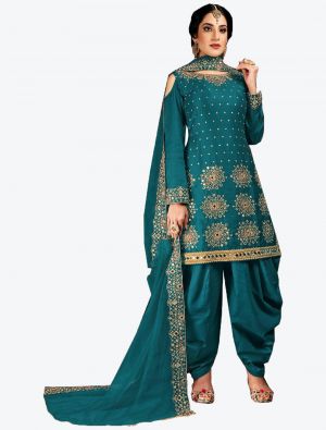 Teal Blue Jam Cotton Patiala Suit with Dupatta small FABSL20376