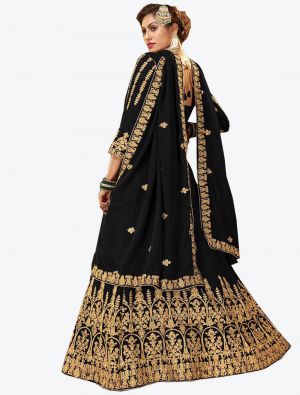 Black Embroidered Pure Georgette Anarkali Floor Length Suit with Dupatta small FABSL20440