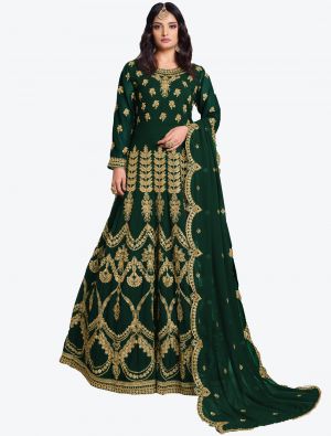 Green Faux Georgette Semi Stitched Anarkali Floor Length Suit with Dupatta small FABSL20422