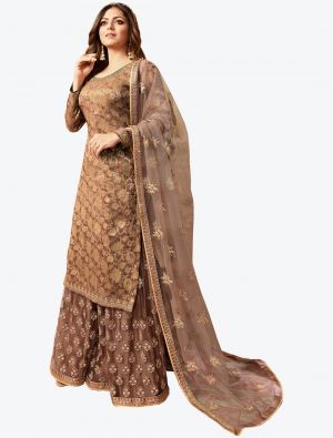 Brown Heavy Jacquard Diamond Embroidered Palazzo Suit FABSL20489