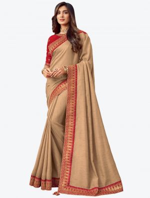Beige Embroidered Fancy Designer Saree small FABSA21081