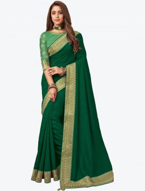 Fern Green Embroidered Fancy Designer Saree small FABSA21083