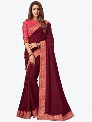 Maroon Embroidered Fancy Designer Saree small FABSA21078