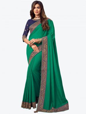 Mint Green Embroidered Fancy Designer Saree small FABSA21086