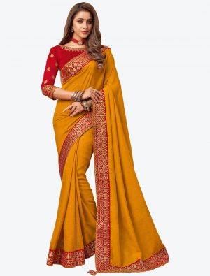 Mustard Yellow Embroidered Fancy Designer Saree small FABSA21082