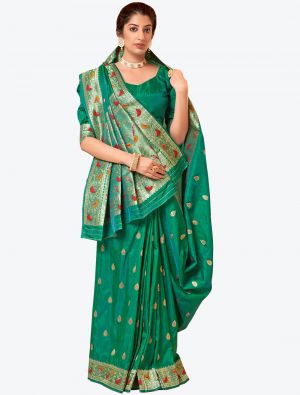 Sea Green Banarasi Soft Silk Festive Wear Designer Saree small FABSA21395