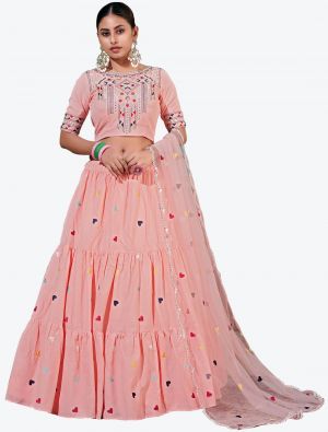 Baby Pink Cotton Party Wear Designer Lehenga Choli with Dupatta small FABLE20207