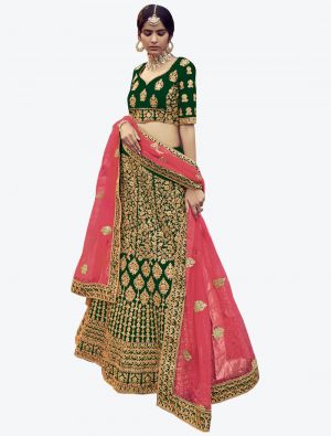 Dark Green Premium Satin Wedding Wear Heavy Designer Lehenga Choli small FABLE20239