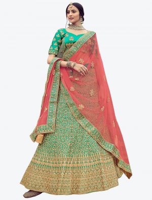Fluorescent Green Premium Satin Wedding Wear Heavy Designer Lehenga Choli small FABLE20232