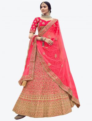 Hot Pink Premium Satin Wedding Wear Heavy Designer Lehenga Choli small FABLE20243