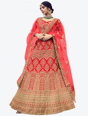 Pure Red Premium Satin Wedding Wear Heavy Designer Lehenga Choli small FABLE20235