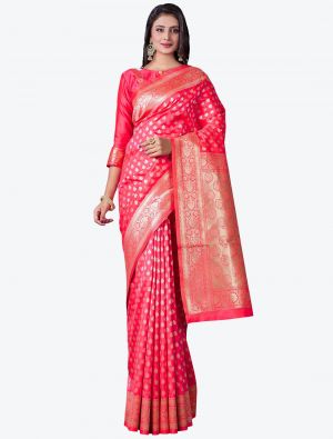 Reddish Pink Soft Lichi Silk Festive Wear Designer Saree small FABSA21438
