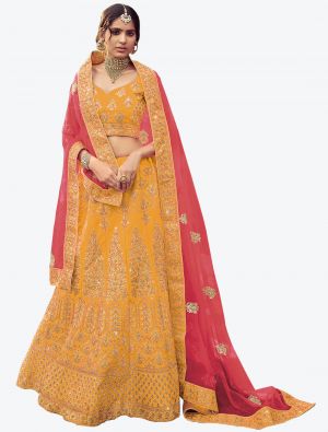 Royal Yellow Premium Satin Wedding Wear Heavy Designer Lehenga Choli small FABLE20248