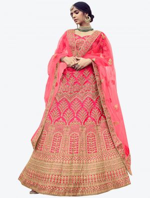 Warm Pink Premium Satin Wedding Wear Heavy Designer Lehenga Choli small FABLE20236