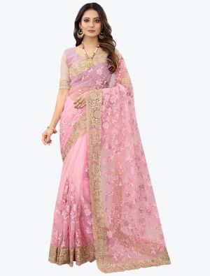 Baby Pink Fancy Net Party Wear Designer Saree FABSA21559