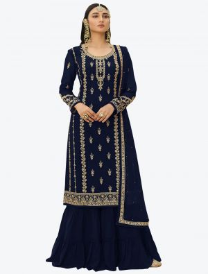 Dark Blue Faux Georgette Designer Palazzo Suit with Dupatta small FABSL20762