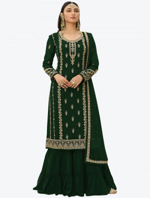 Dark Green Faux Georgette Designer Palazzo Suit with Dupatta thumbnail FABSL20761