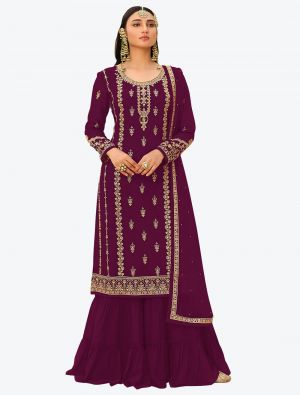 Rich Wine Faux Georgette Designer Palazzo Suit with Dupatta small FABSL20765