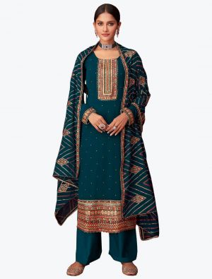 Rama Green Embroidered Pure Georgette Designer Palazzo Suit FABSL20861