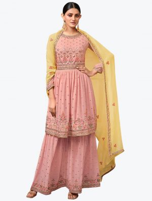 Dusky Pink Pure Georgette Party Wear Stylish Sharara Suit FABSL20911
