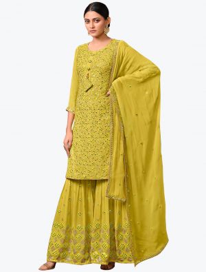 Mehendi Green Pure Georgette Party Wear Stylish Sharara Suit small FABSL20909
