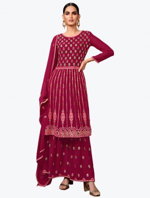 Rich Magenta Pure Georgette Party Wear Stylish Sharara Suit FABSL20912