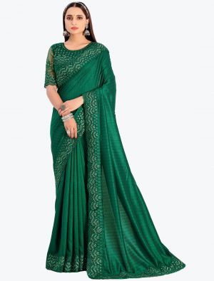 Bottle Green Jacquard Self Chennai Silk Party Wear Designer Saree small FABSA21750