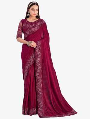 Dark Magenta Jacquard Self Chennai Silk Party Wear Designer Saree small FABSA21751