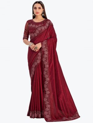Deep Maroon Jacquard Self Chennai Silk Party Wear Designer Saree small FABSA21749