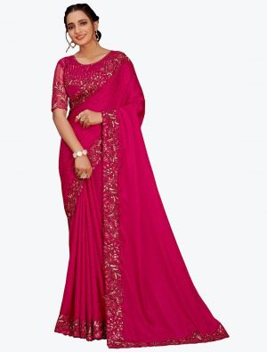 Rani Pink Jacquard Self Pure Satin Party Wear Designer Saree small FABSA21758