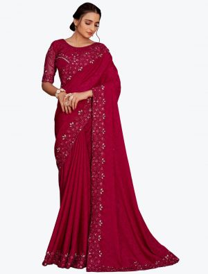 Reddish Pink Jacquard Self Pure Chinon Party Wear Designer Saree small FABSA21755