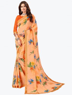 Light Orange Malai Soft Printed Saree With Border small FABSA21785