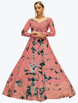 peachy pink premium cotton semi stitched party wear anarkali gown   small fabgo20141