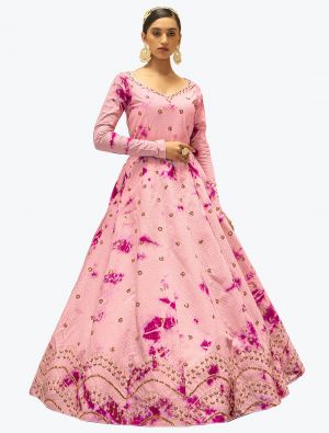 petal pink premium cotton semi stitched party wear anarkali gown   small fabgo20143