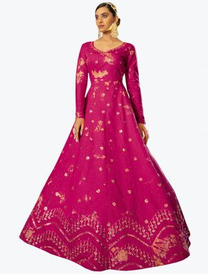 rani pink premium cotton semi stitched party wear anarkali gown   small fabgo20144