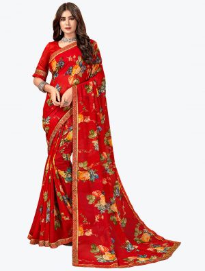 Vibrant Red Malai Soft Printed Saree With Border small FABSA21787