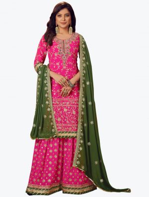 Rani Pink Faux Georgette Embroidered Designer Palazzo Suit small FABSL21079