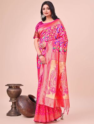 Vibrant Pink Lichi Silk Festive Saree