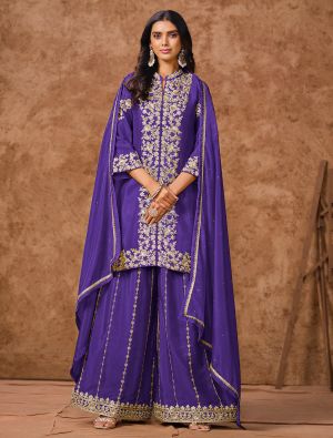 Violet Chinon Semi Stitched Palazzo Suit small FABSL22128