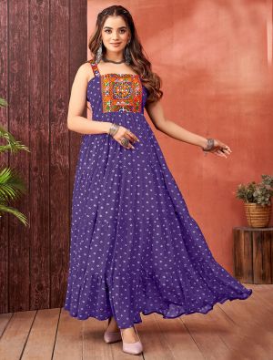 violet georgette stylish gown with kutch work fabgo20324