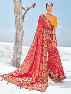 Vivid Red Premium Georgette Bandhani Patola Saree