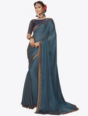 Blue Chiffon Dyed Zari Fabric Designer Saree small FABSA20734