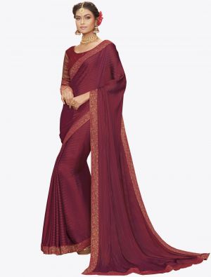 Dark Pink Chiffon Dyed Zari Fabric Designer Saree small FABSA20735